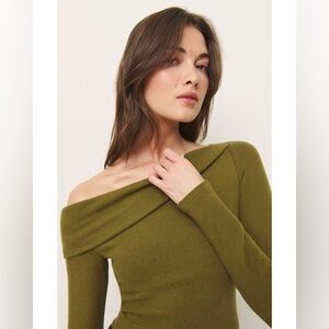 Reformation Olive Off-the-Shoulder Sweater